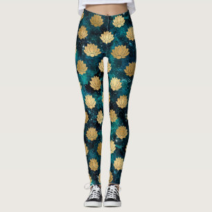 Goud & Donkergroen Galaxy Dharma Mandala Patroon Leggings