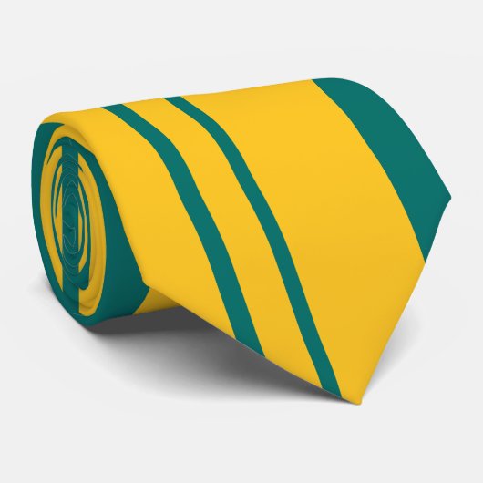 Goud, donkergroen, gestreept Stropdas (Opgerold)