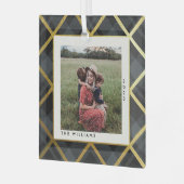 Goud & Donkergroen Tartan Vrolijk Kerstfeest Foto Glas Ornament (Voorkant links)