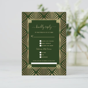 Goud donkergroene Art Deco huwelijksaanvraag RSVP Kaartje