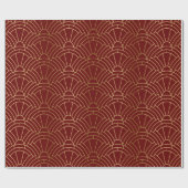 Goud & Donkerrood Art Deco Patroon Cadeaupapier (Vlak)