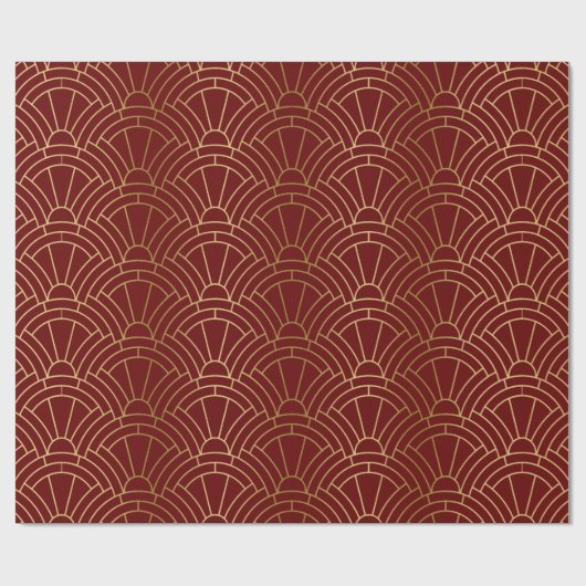 Goud & Donkerrood Art Deco Patroon Cadeaupapier (Vlak)