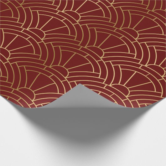 Goud & Donkerrood Art Deco Patroon Cadeaupapier (Hoek)