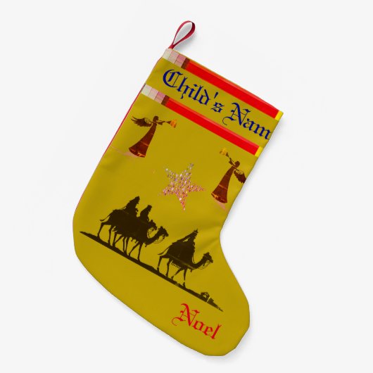 Goud - Drie Wijze Mannen / Engelen Kous Kleine Kerstsok (Voorkant (Hangend))