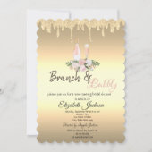 Goud Drips Brunch & Bubbels Bloemen Bruidsdiner Kaart (Voorkant)