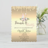 Goud Drips Brunch & Bubbels Bloemen Bruidsdiner Kaart (Staand voorkant)