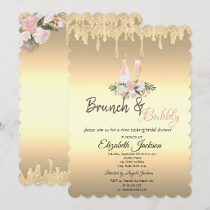 Goud Drips Brunch & Bubbels Bloemen Bruidsdiner Kaart
