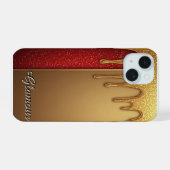 Goud Druppelende Glitter Rode Glam Kerstcadeau iPhone 15 Case (Achterkant horizontaal)