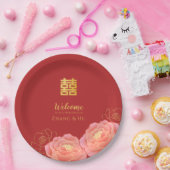 Goud Dubbel Geluk Chinees Huwelijk Papieren Bordje (Feest)