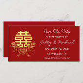 Goud dubbel geluk cirkel bloem met bruiloft save the date (Voorkant / Achterkant)