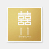 Goud Dubbel Geluk Trouwfeest Servet Set (Voorkant)