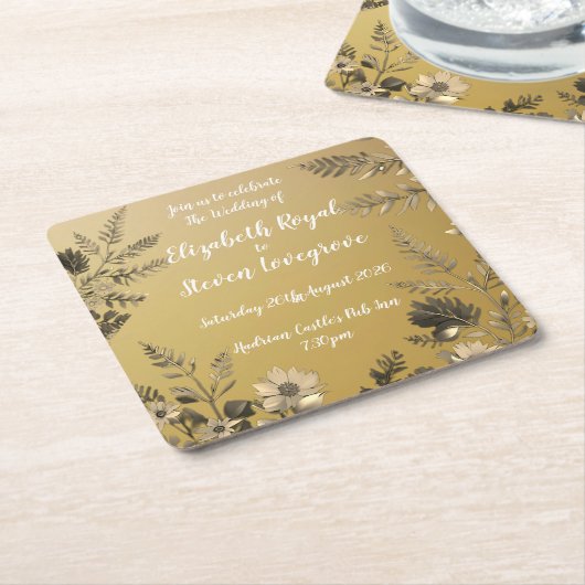 Goud Duidelijk & Eenvoudig Licht Bloemen Ontwerp T Kartonnen Onderzetters (Schuin)