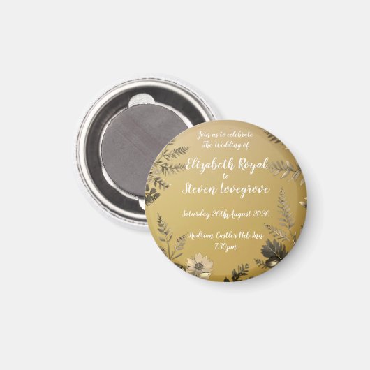 Goud Duidelijk & Eenvoudig Licht Bloemen Ontwerp T Magneet (Voorkant / Achterkant)