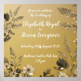 Goud Duidelijk & Eenvoudig Licht Bloemen Ontwerp T Poster