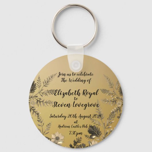 Goud Duidelijk & Eenvoudig Licht Bloemen Ontwerp T Sleutelhanger (Voorkant)