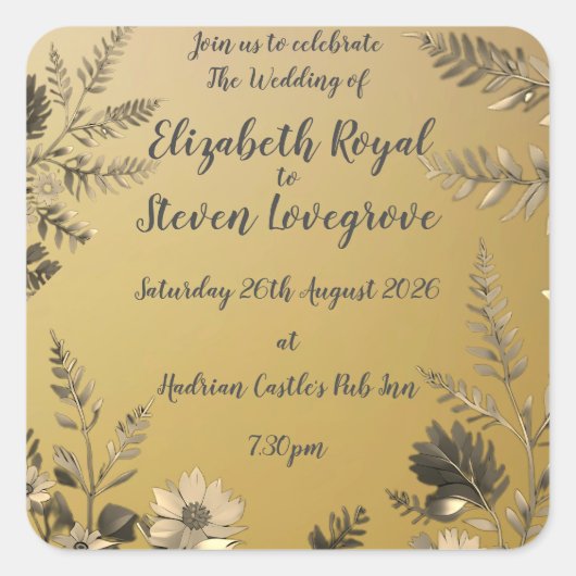 Goud Duidelijk & Eenvoudig Licht Bloemen Ontwerp T Vierkante Sticker (Voorkant)