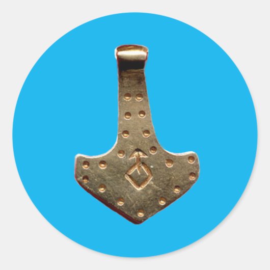 Goud-duim-blauwe grote ronde stickers (Voorkant)