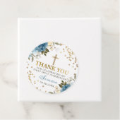 Goud Dusky Blauw Bloemen Eerste Communie Dank u Bedankjes Labels (In situ)