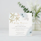 Goud Dusky Blue Peach Beachy Starfish Baby shower Kaart (Staand voorkant)