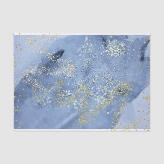 Goud Dust Blue Waterverf Cloud Tissuepapier (Voorkant)