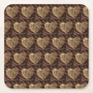 Goud Dusted Heart op chocolade fudge achtergrond Kartonnen Onderzetters