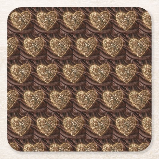 Goud Dusted Heart op chocolade fudge achtergrond Kartonnen Onderzetters (Voorkant)