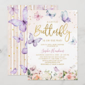 Goud een kleine vlinder is onderweg Baby shower Kaart (Voorkant / Achterkant)