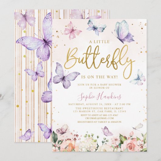 Goud een kleine vlinder is onderweg Baby shower Kaart (Voorkant / Achterkant)