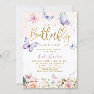 Goud een kleine vlinder is onderweg Baby shower Kaart