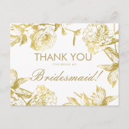 Goud Eenvoudig Bloemen Bruidsmeisje Dank u Briefkaart