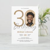 Goud Eenvoudig Elegant Foto 30e Verjaardagsfeest Kaart (Staand voorkant)