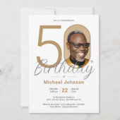 Goud Eenvoudig Elegant Foto 50e Verjaardagsfeestje Kaart (Voorkant)