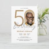 Goud Eenvoudig Elegant Foto 50e Verjaardagsfeestje Kaart (Staand voorkant)