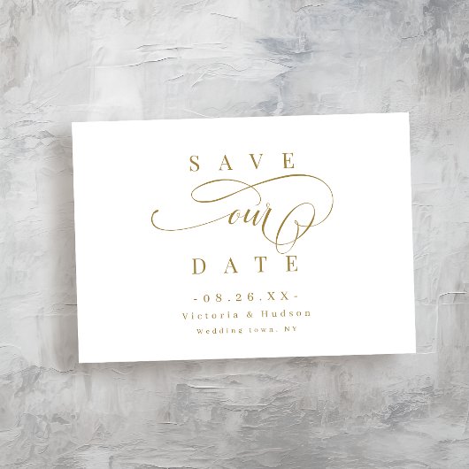 Goud eenvoudig elegant romantisch manuscript spare save the date