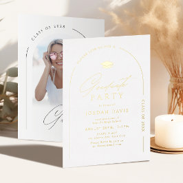 Goud Eenvoudig Elegant Schrift Modern Boog Afstude Folie Uitnodiging
