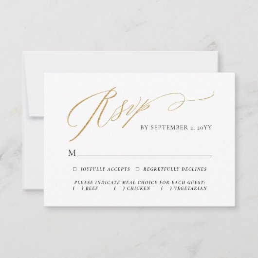 Goud Eenvoudig Elegant Script Maaltijd Keuze Bruil RSVP Kaartje (Voorkant)