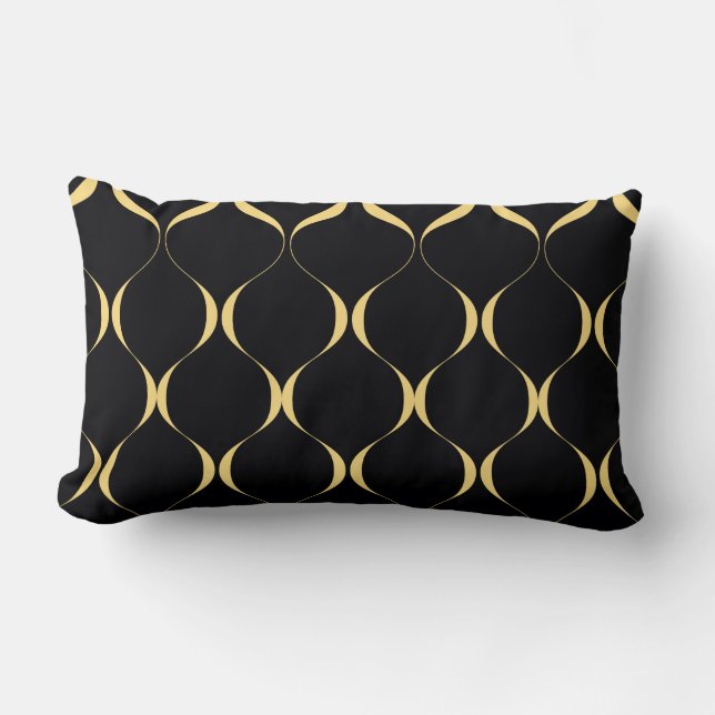 Goud, eenvoudig, modern, luxe golvend grafisch kussen (Voorkant)
