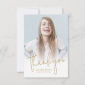 Goud Eenvoudig Modern Script 2 Foto Afstuderen Bedankkaart (Voorkant)