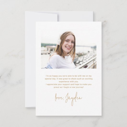 Goud Eenvoudig Modern Script 2 Foto Afstuderen Bedankkaart (Achterkant)