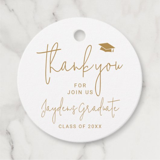 Goud Eenvoudig Modern Script Afstuderen dank u Bedankjes Labels (Voorkant)