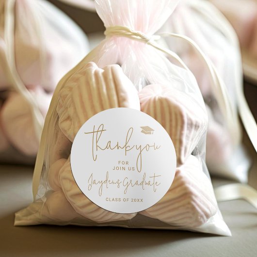 Goud Eenvoudig Modern Script Afstuderen dank u Ronde Sticker