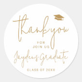 Goud Eenvoudig Modern Script Afstuderen dank u Ronde Sticker (Voorkant)