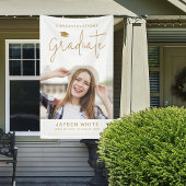 Goud Eenvoudig Modern Script Foto Graduation Party Spandoek