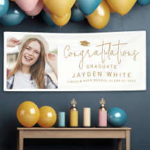 Goud Eenvoudig Modern Script Foto Graduation Party