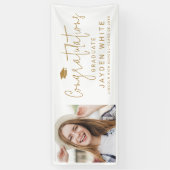 Goud Eenvoudig Modern Script Foto Graduation Party Spandoek (Verticaal)
