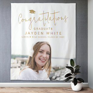 Goud Eenvoudig Modern Script Foto Graduation Party Wandkleed