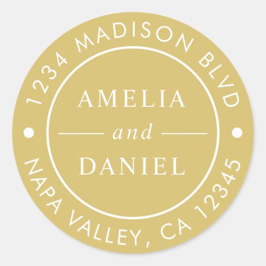 Goud Eenvoudig Rond Terugkeeradres Ronde Sticker (Voorkant)