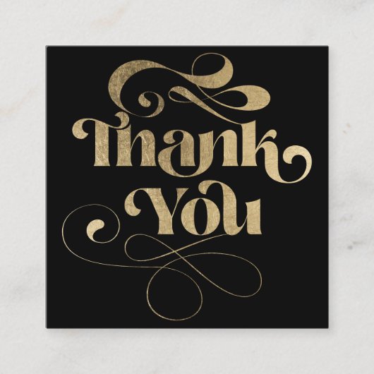 Goud eenvoudig zwart retro manuscriptorde dank u vierkante visitekaartje (Voorkant)