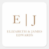 Goud Eenvoudige Bruiloft Monogram Paar Initialen Vierkante Sticker (Voorkant)