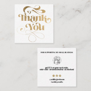 Goud eenvoudige, coole retro scriptvolgorde bedank vierkante visitekaartje